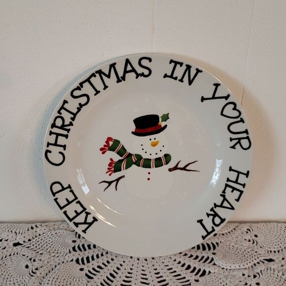 Vtg 1998 Hand-Painted Decorative Snowman Plate "KEEP CHRISTMAS IN YOUR HEART" - Picture 2 of 4